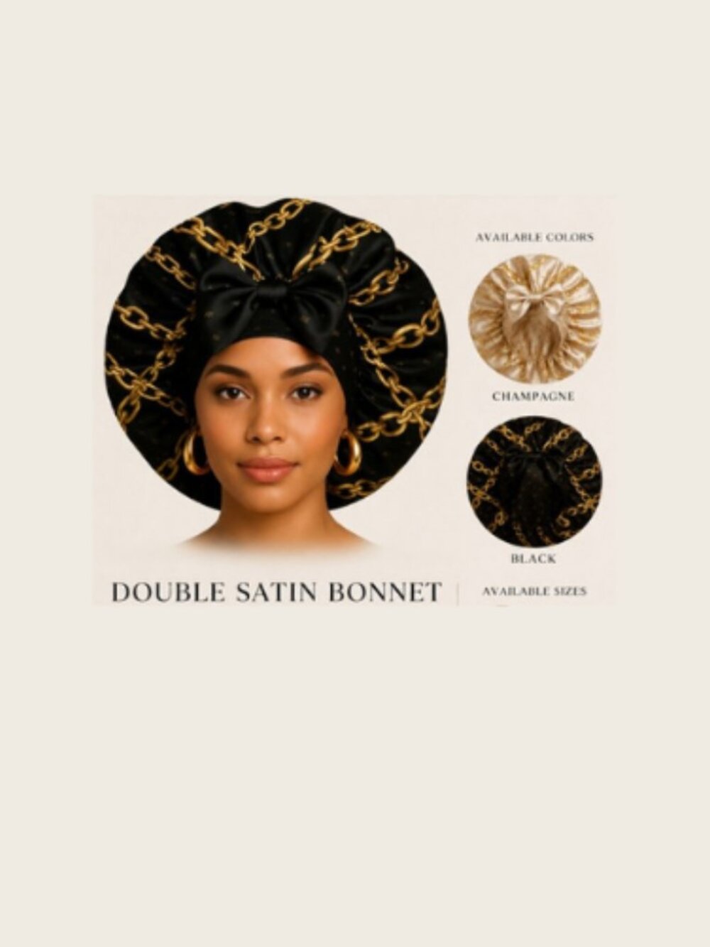 Luxury Double Satin Bonnet | Silk Sleep Cap | Black & Champagne | Regular & XL
